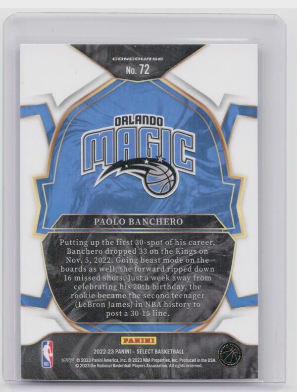 2022-23 Select Paolo Banchero Blue (Retail Base) #72 Magic - Image 3
