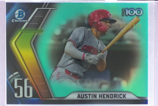 2022 Bowman Chrome Austin Hendrick /125 #BTP-56 Reds Bowman Scouts' Top 100 Aqua
