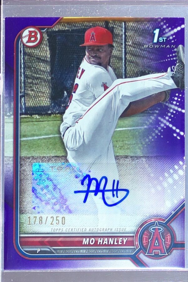 2022 Bowman Mo Hanley Auto /250 #PPA-MH Angels Prospect Autographs Purple