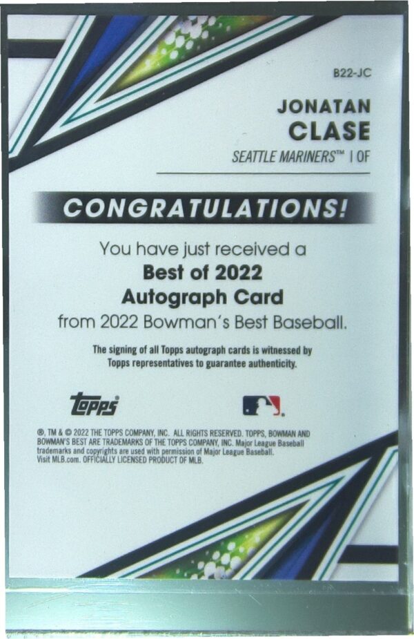 2022 Bowman's Best Jonatan Clase Auto #B22-JC Mariners Best of 2022 Autographs - Image 3