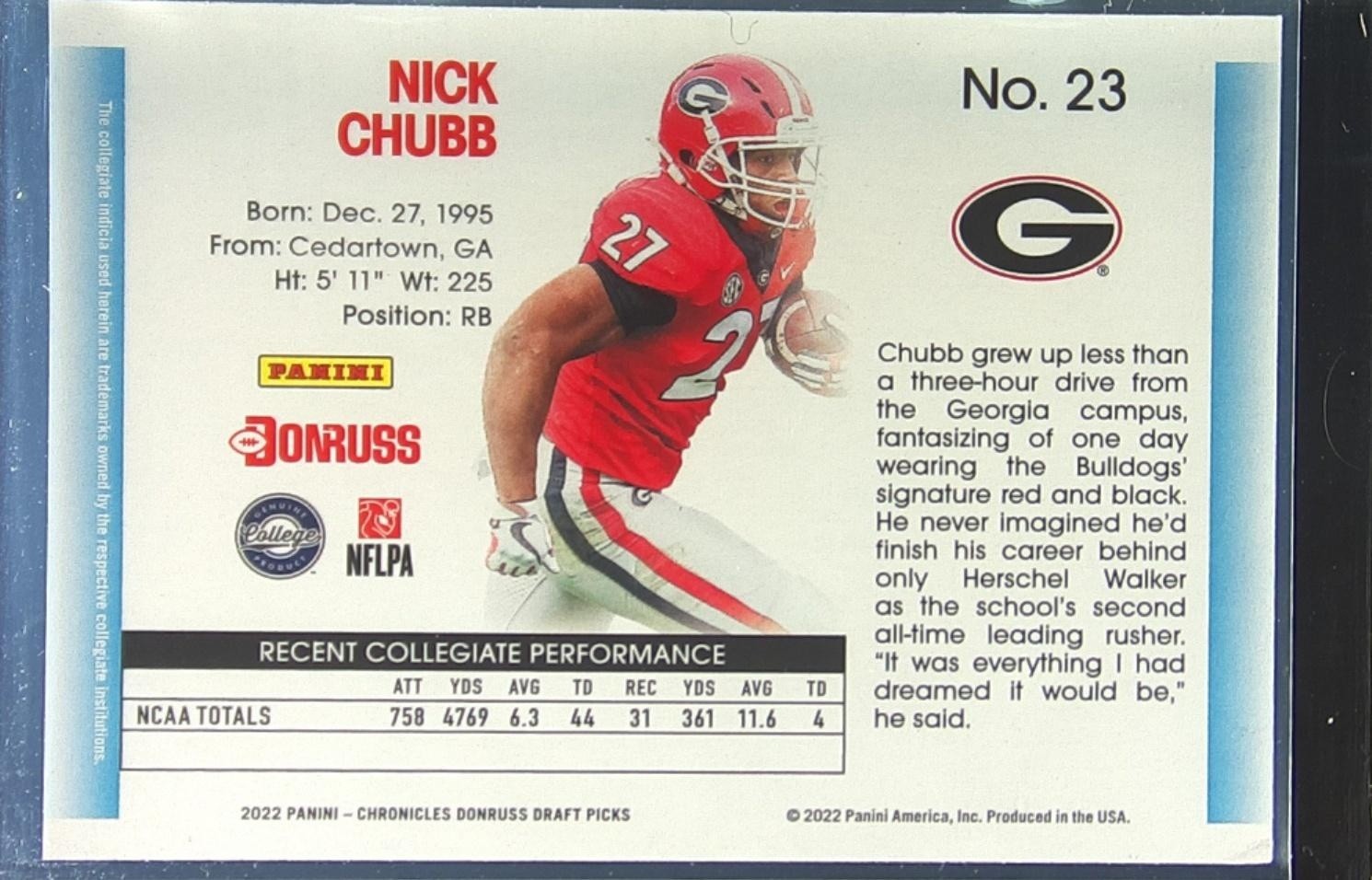 2022 Chronicles Draft Nick Chubb #23 Bulldogs Donruss Retro - Image 3