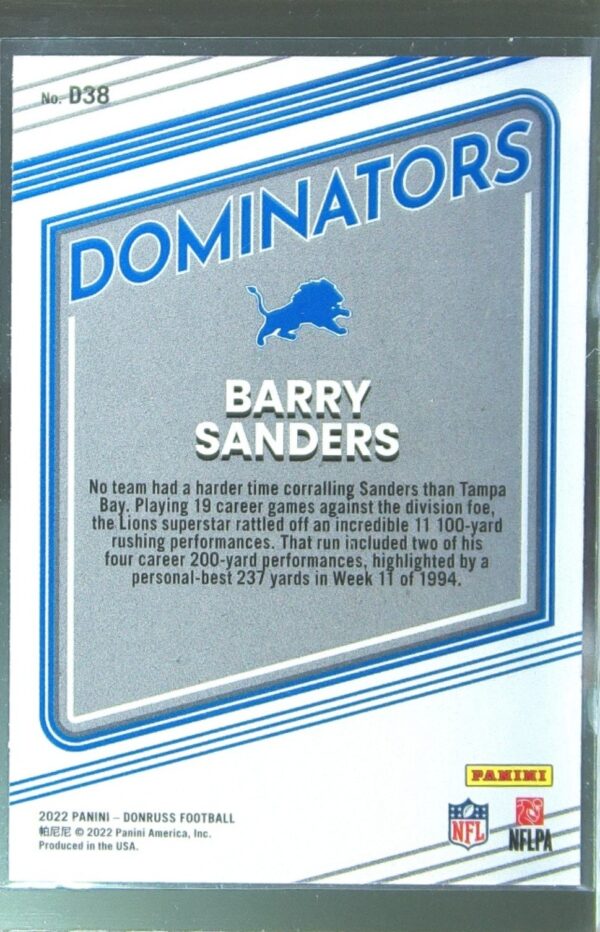 2022 Donruss Barry Sanders #D38 Lions Dominators - Image 3