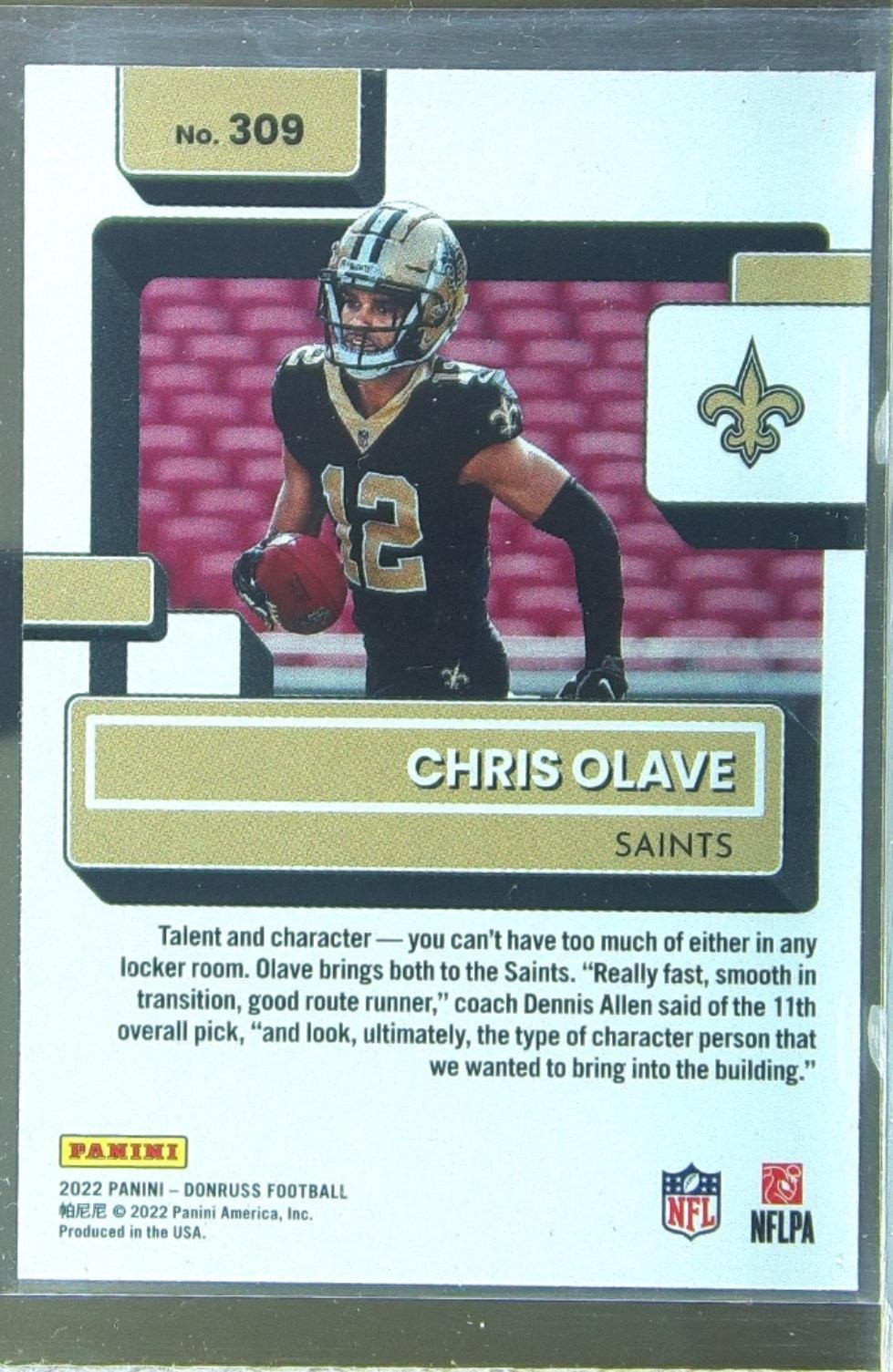 2022 Donruss Chris Olave RC #309 Saints - Image 3