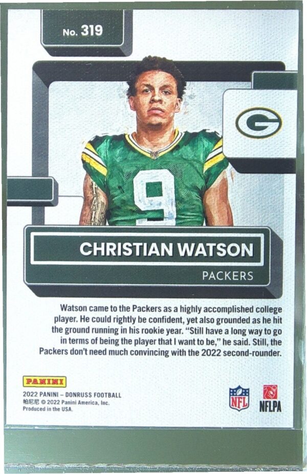 2022 Donruss Christian Watson Canvas RC #319 Packers - Image 3