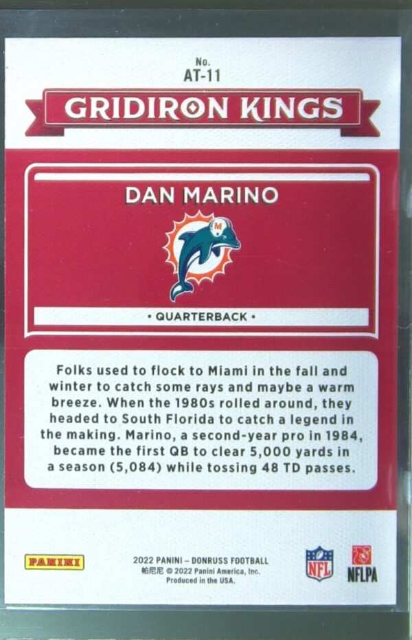 2022 Donruss Dan Marino #AT-11 Dolphins All Time Gridiron Kings - Image 3