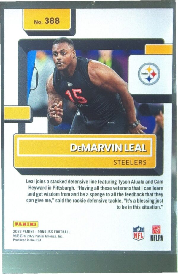 2022 Donruss DeMarvin Leal RC #388 Steelers - Image 3