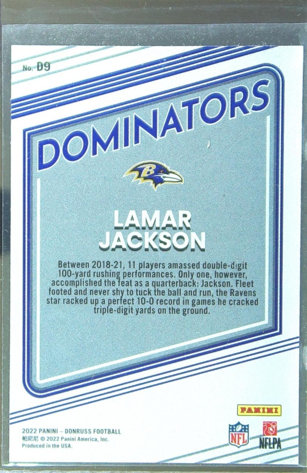 2022 Donruss Lamar Jackson #D9 Ravens Dominators - Image 3