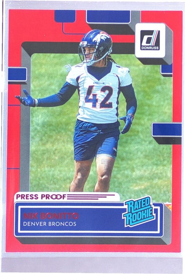 2022 Donruss Nik Bonitto Red Press Proof RC #380 Broncos