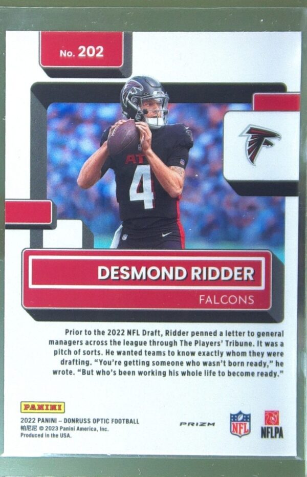 2022 Donruss Optic Desmond Ridder Holo RC #202 Falcons - Image 3