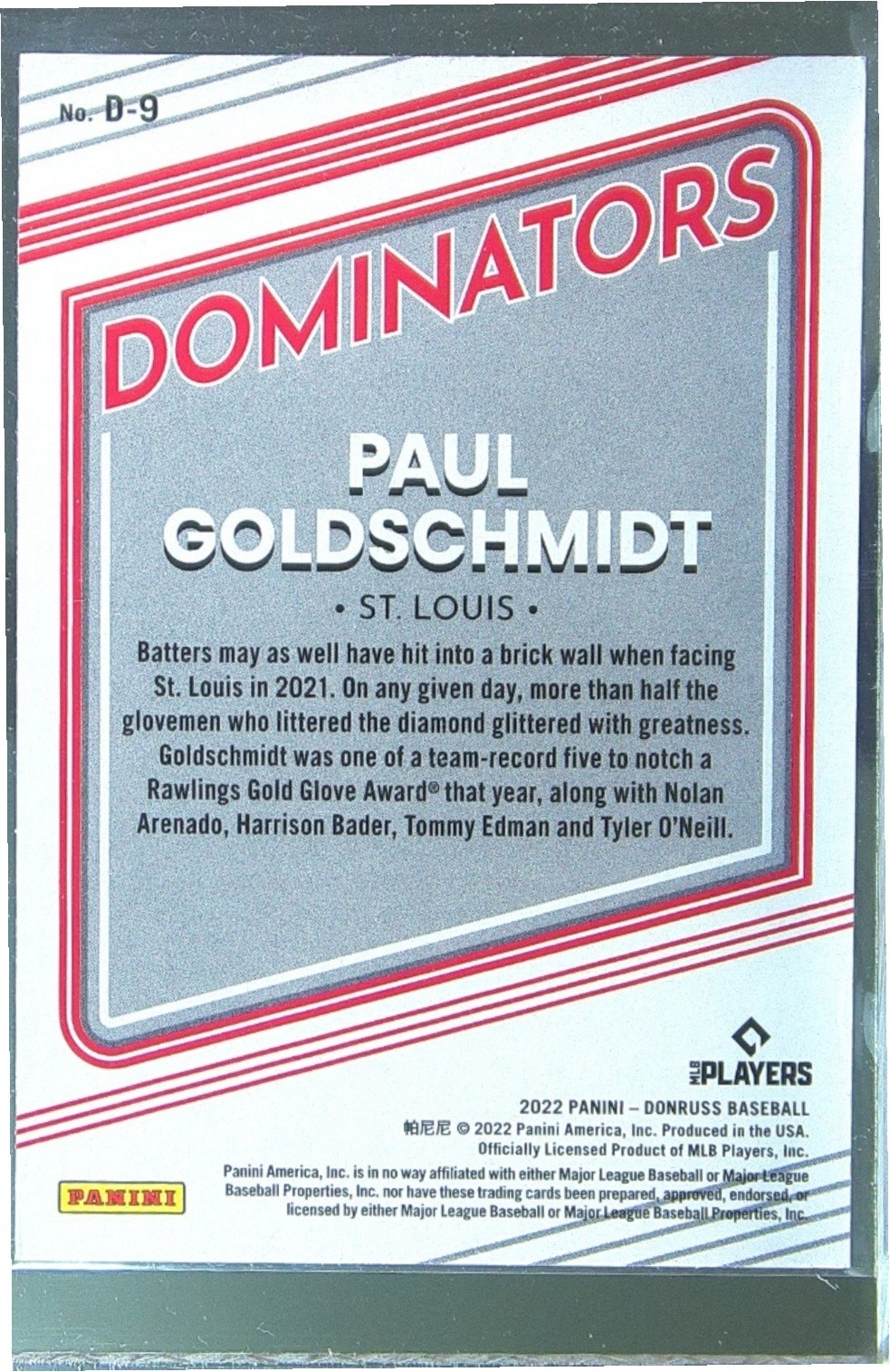 2022 Donruss Paul Goldschmidt #D-9 Cardinals Dominators Rapture - Image 3