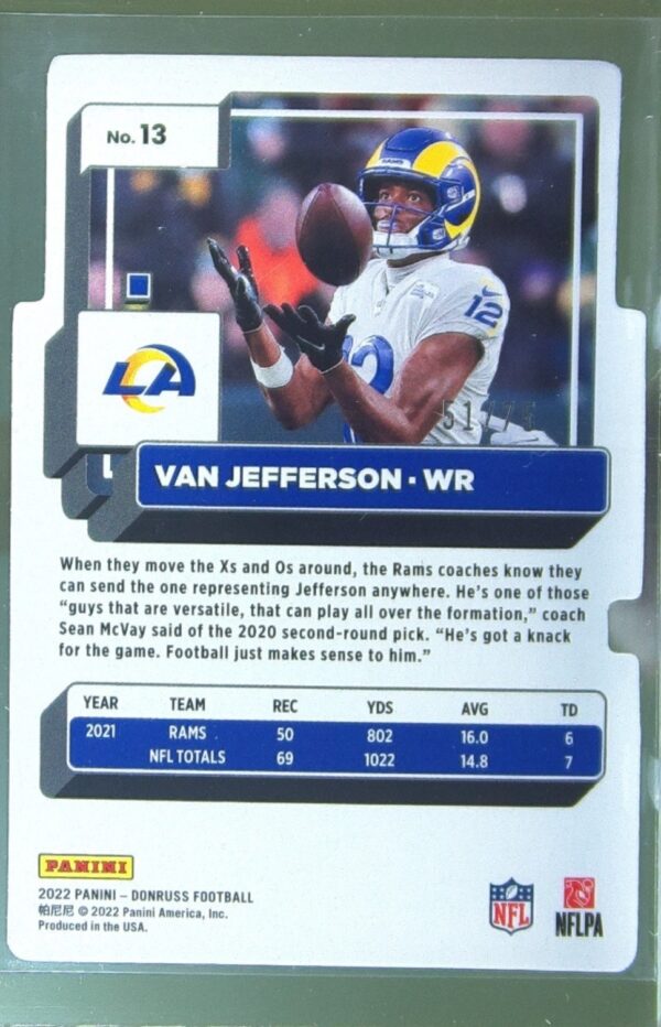 2022 Donruss Van Jefferson Silver Die Cut Press Proof /75 #13 Rams - Image 3