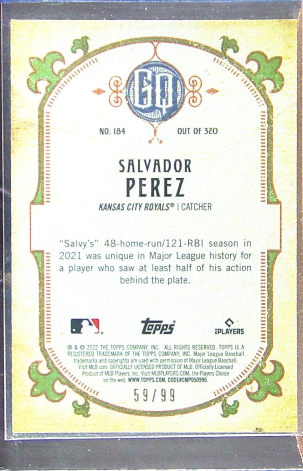 2022 Gypsy Queen Salvador Perez Sepia /99 #184 Royals - Image 3