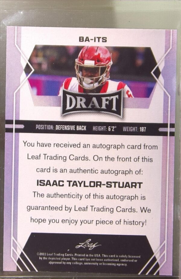 2022 Leaf Draft Isaac Taylor-Stuart Auto RC #BA-ITS Trojans Autographs - Image 3