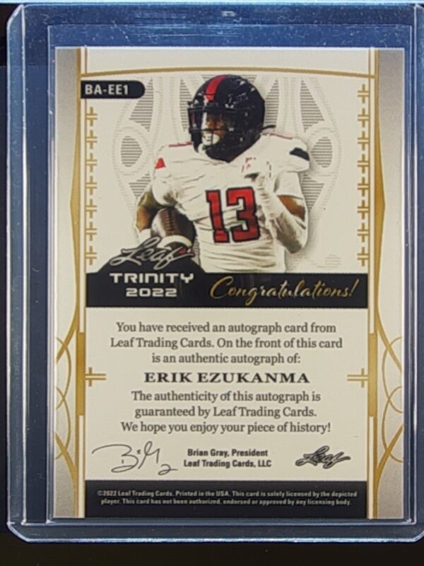 2022 Leaf Trinity Erik Ezukanma Auto /49 #BA-EE1 Raiders Navy - Image 3