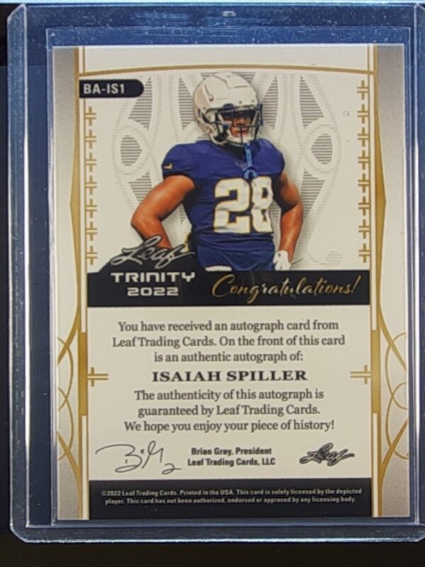 2022 Leaf Trinity Isaiah Spiller Auto /49 #BA-IS1 Aggies Navy - Image 3
