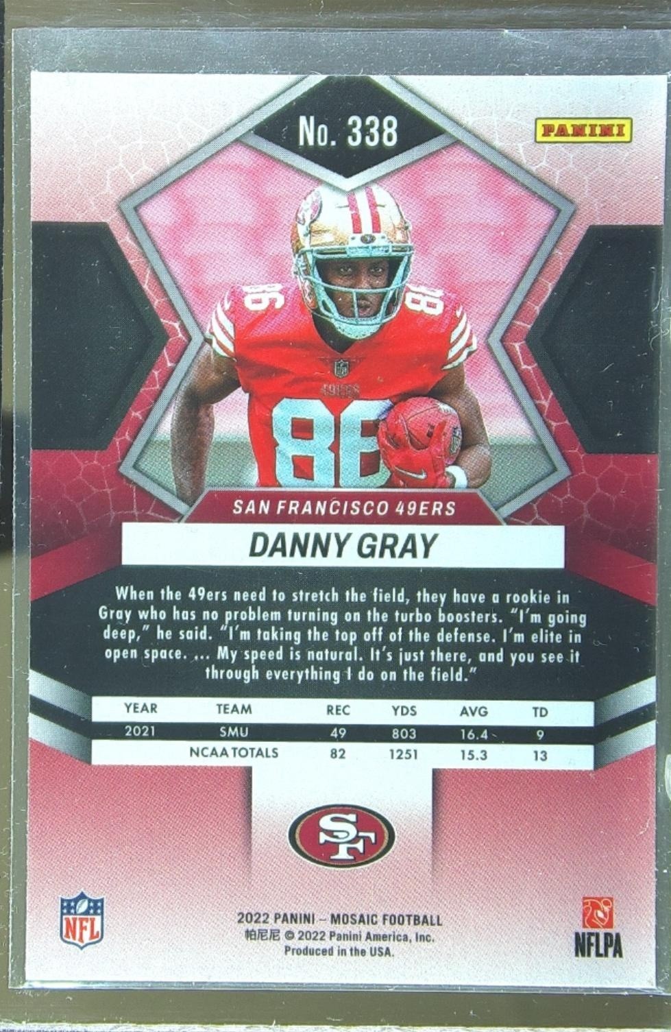 2022 Mosaic Danny Gray RC #338 49ers - Image 3
