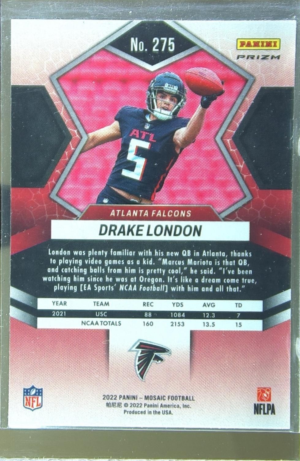 2022 Mosaic Drake London Mosaic Reactive Orange RC #275 Falcons - Image 3