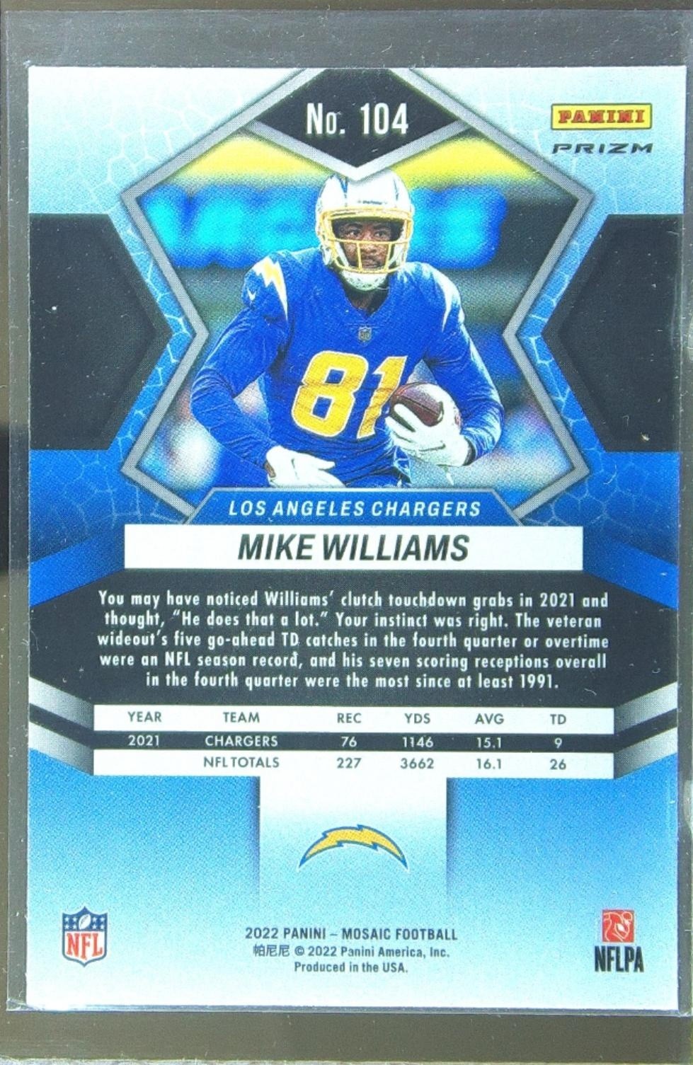 2022 Mosaic Mike Williams Mosaic Camo Pink #104 Chargers - Image 3