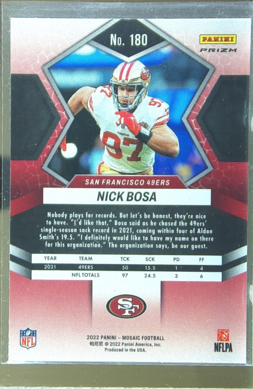2022 Mosaic Nick Bosa Mosaic Reactive Orange #180 49ers - Image 3