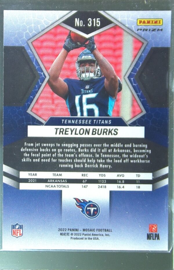 2022 Mosaic Treylon Burks Mosaic Green #315 Titans - Image 3