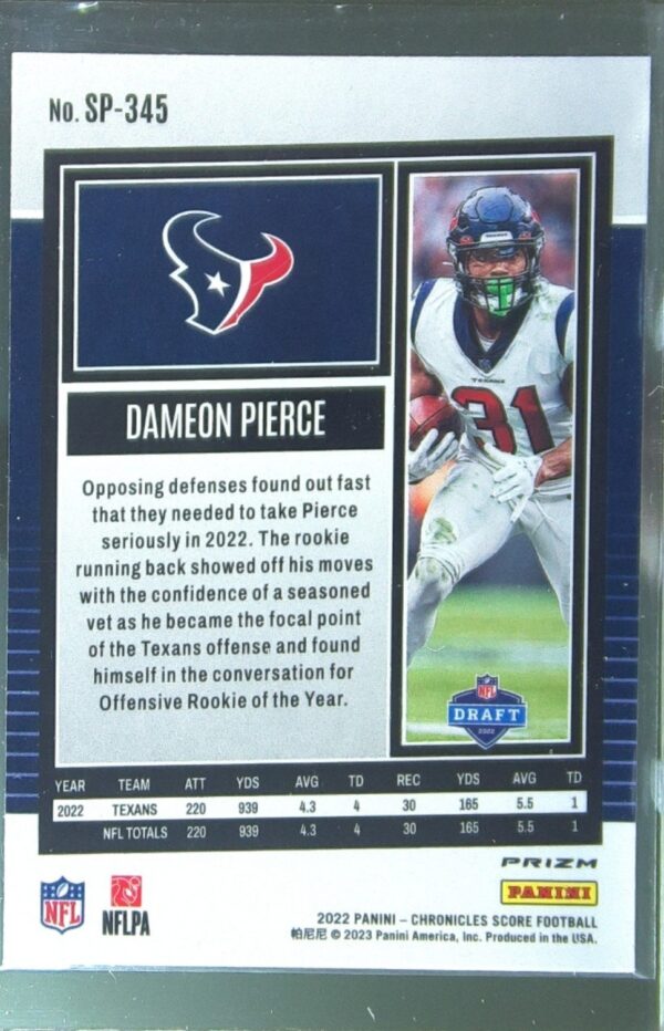 2022 Panini Chronicles Dameon Pierce #SP-345 Texans Score Premium Rookies Silver - Image 3