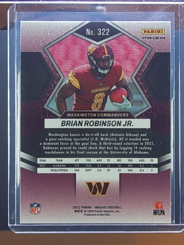 2022 Panini Mosaic Brian Robinson Jr. Mosaic Green #322 Commanders - Image 3