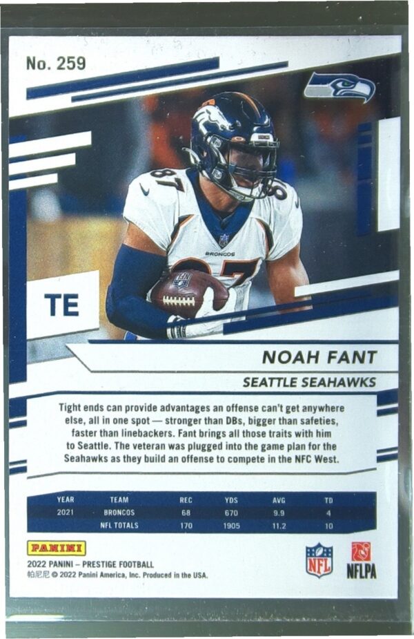 2022 Panini Prestige Noah Fant Xtra Points Diamond #259 Seahawks - Image 3