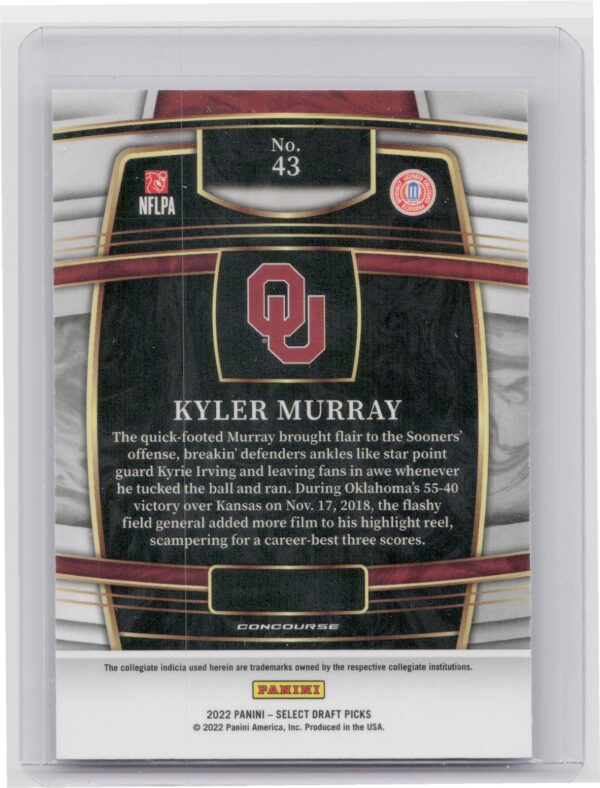 2022 Panini Select Draft Picks Kyler Murray Blue (Retail Base) #43 Sooners - Image 3