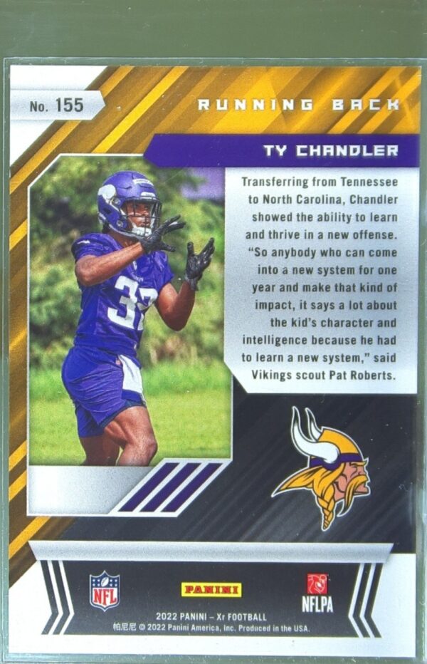 2022 Panini XR Ty Chandler Blue /199 RC #155 Vikings - Image 3