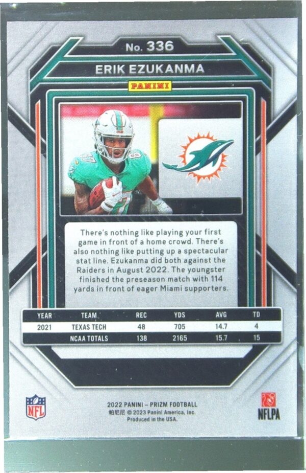 2022 Prizm Erik Ezukanma RC #336 Dolphins - Image 3