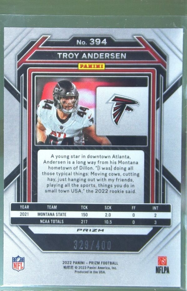 2022 Prizm Troy Andersen Pandora /400 RC #394 Falcons - Image 3