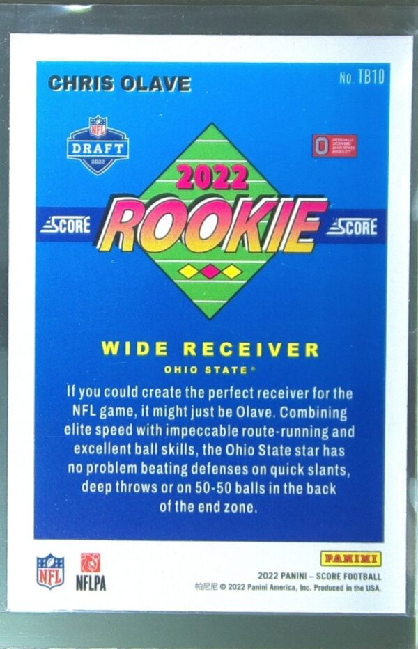 2022 Score Chris Olave RC #TB10 Buckeyes 1992 Throwback Rookie - Image 3