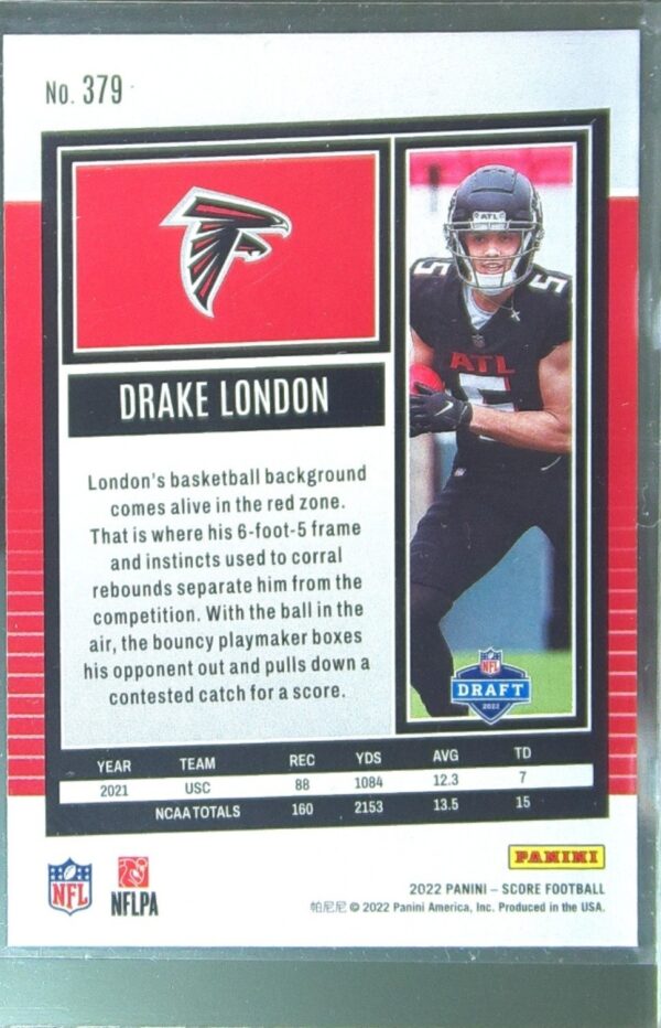 2022 Score Drake London RC #379 Falcons - Image 3