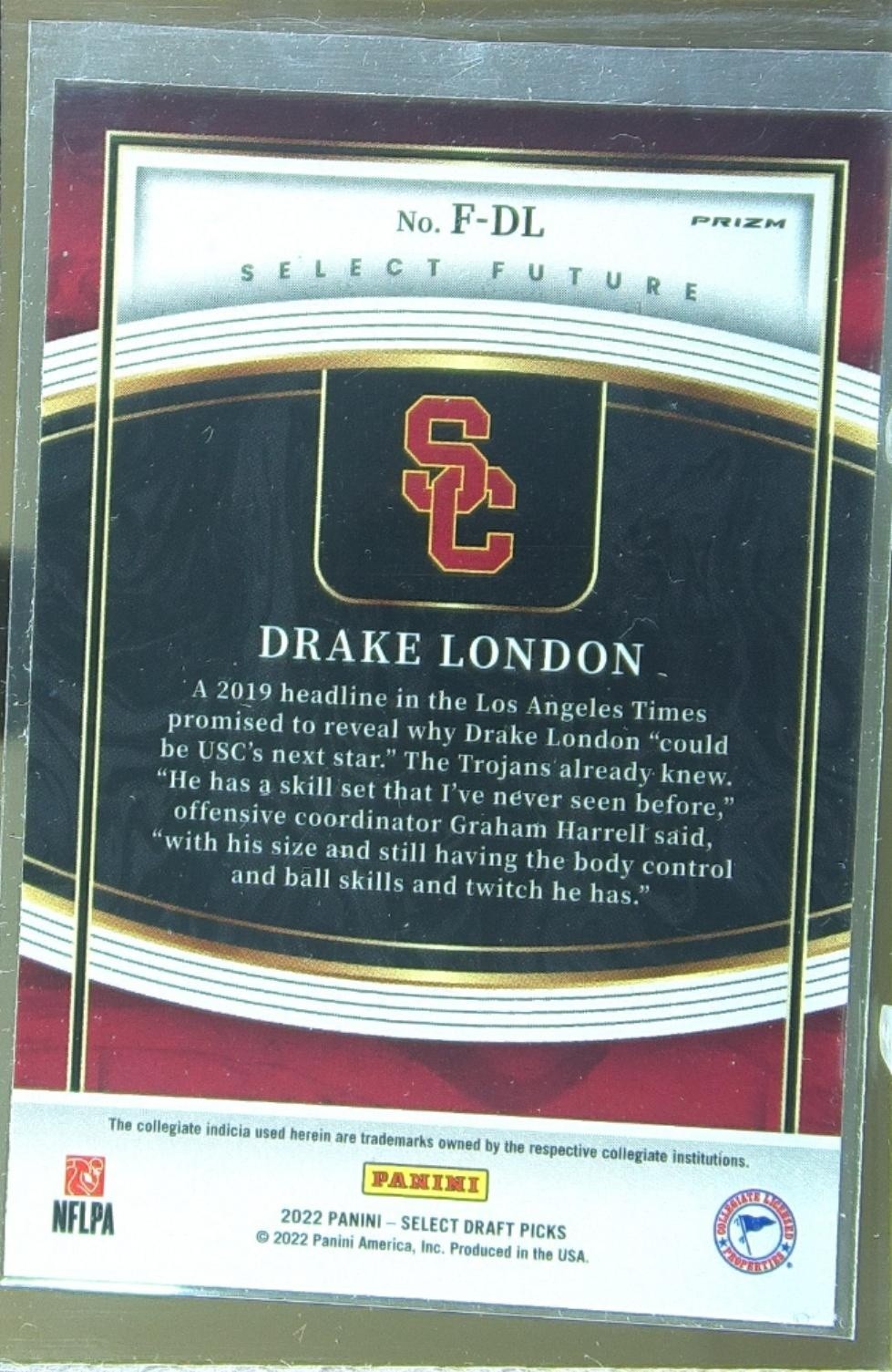 2022 Select Draft Picks Drake London #F-DL Trojans Future Silver Prizm - Image 3