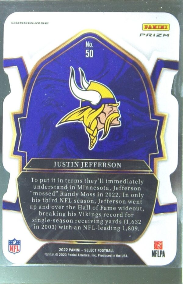 2022 Select Justin Jefferson Red and Blue Prizm Die Cut #50 Vikings - Image 3
