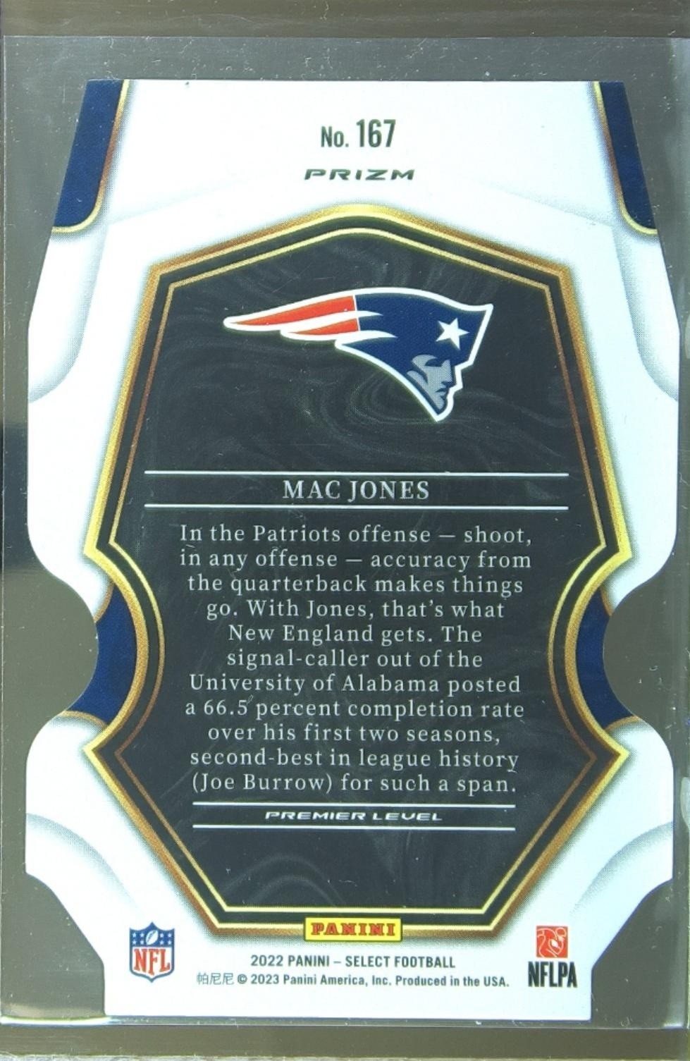2022 Select Mac Jones Black and Red Prizm Die Cut #167 Patriots - Image 3