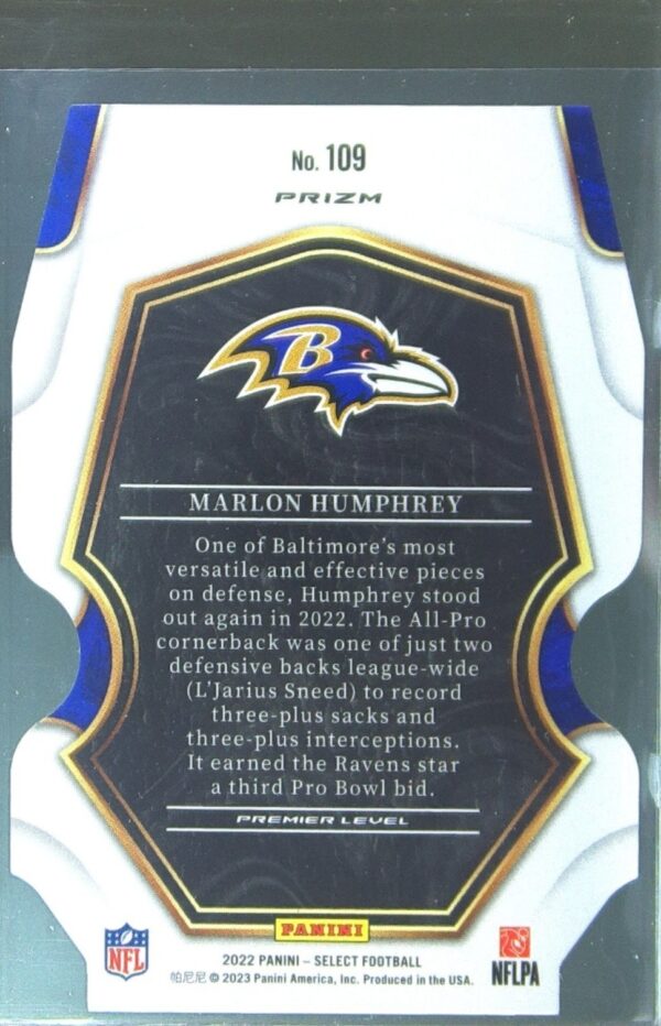 2022 Select Marlon Humphrey Silver Prizm Die Cut #109 Ravens - Image 3
