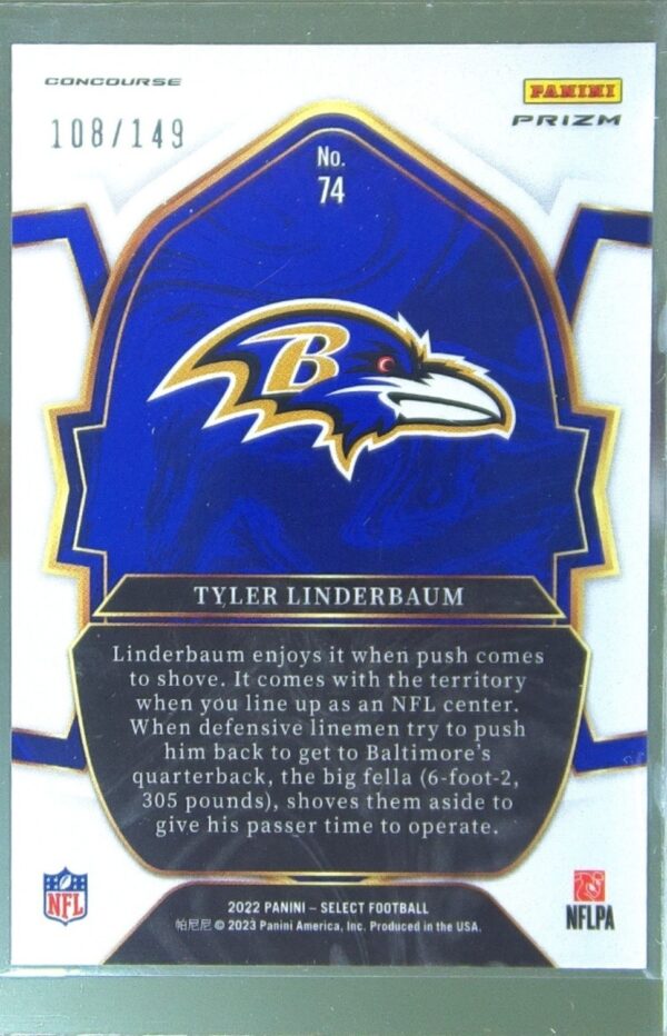 2022 Select Tyler Linderbaum Maroon Prizm /149 RC #74 Ravens - Image 3