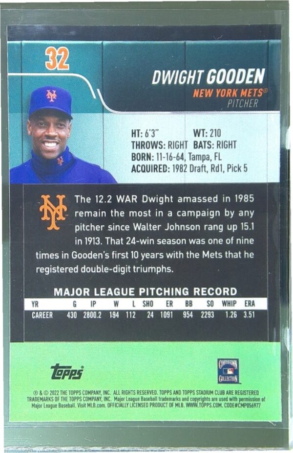 2022 Stadium Club Chrome Dwight Gooden X Fractor #32 Mets - Image 3