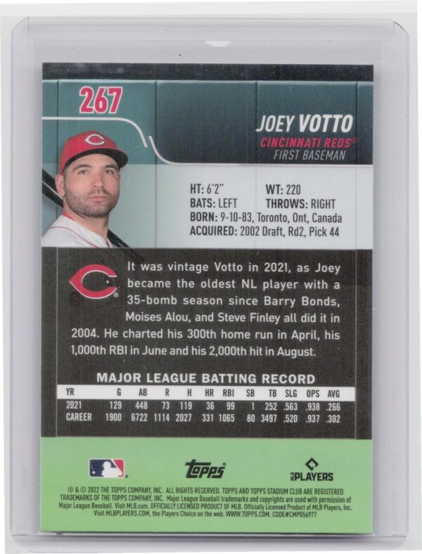 2022 Stadium Club Chrome Joey Votto X Fractor #267 Reds - Image 3
