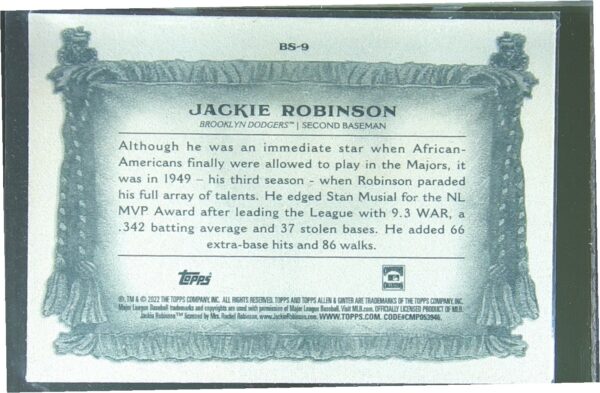 2022 Topps Allen & Ginter Jackie Robinson #BS-9 Dodgers Banner Seasons - Image 3