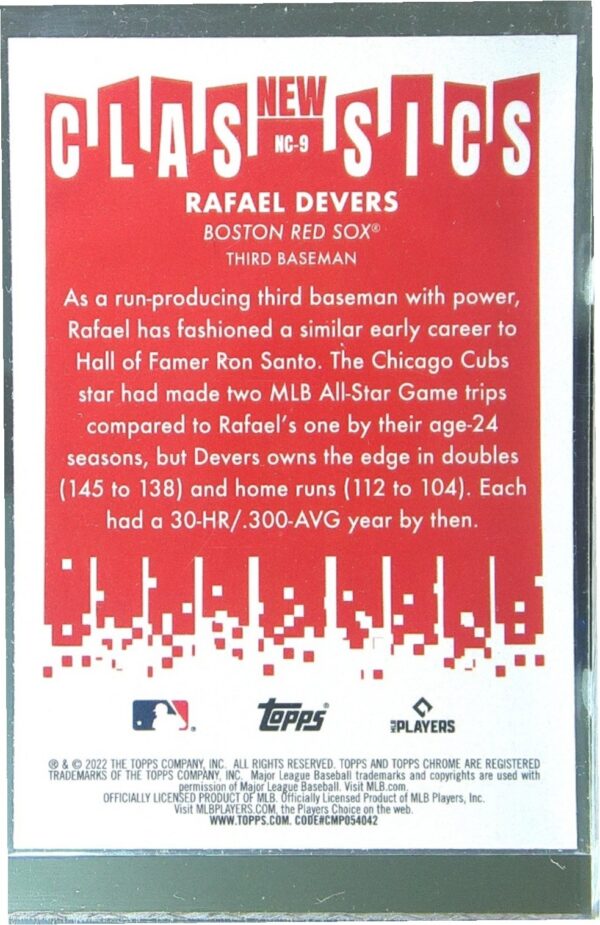 2022 Topps Chrome Rafael Devers #NC-9 Sox New Classics - Image 3