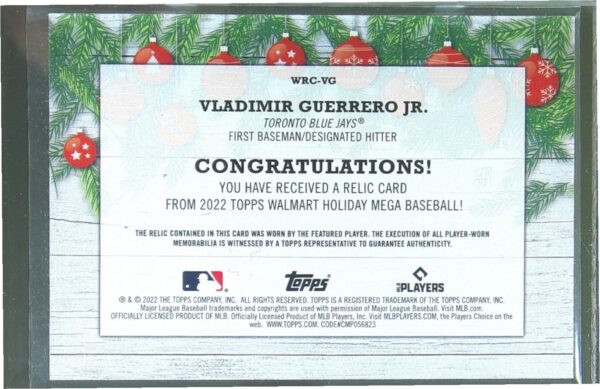 2022 Topps Holiday Vladimir Guerrero Jr. JSY #WRC-VG Jays Relics - Image 3