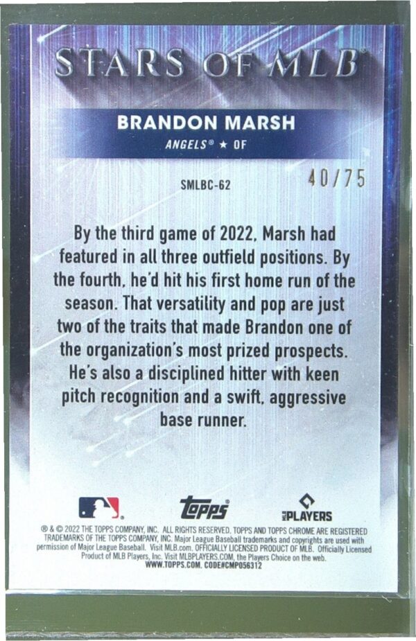 2022 Topps Update Brandon Marsh /75 #SMLBC-62 Angels Stars of MLB Chrome Red - Image 3