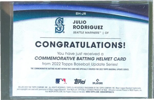 2022 Topps Update Julio Rodriguez #BH-JR Mariners Commemorative Batting Helmet - Image 3