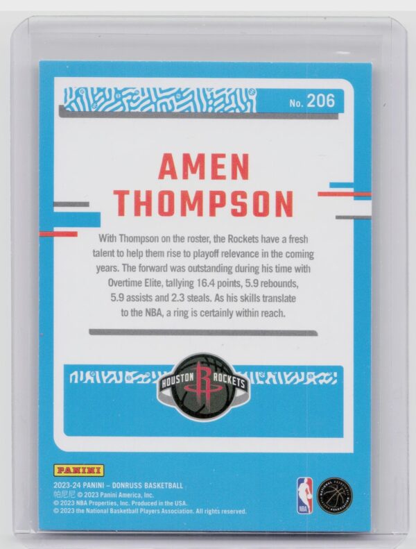 2023-24 Donruss Amen Thompson Green Holo Lazer #206 Rockets - Image 3