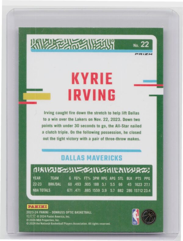 2023-24 Donruss Optic Kyrie Irving Purple 22 Mavericks - Image 3