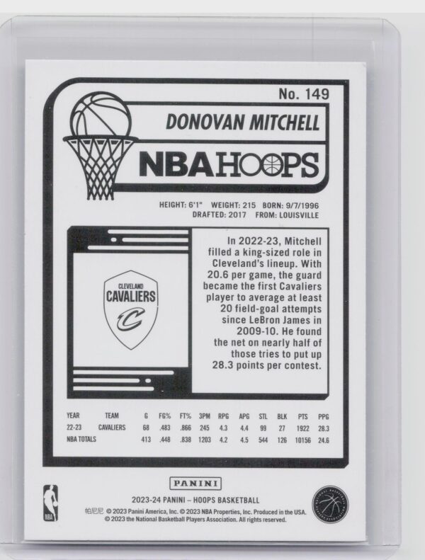 2023-24 Hoops Donovan Mitchell Teal Explosion #149 Cavaliers - Image 3