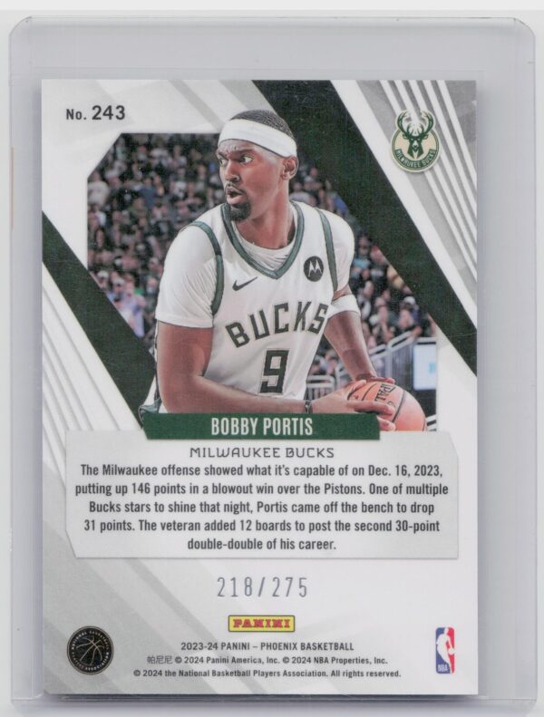 2023-24 Panini Phoenix Bobby Portis Phoenix Blue Lazer /275 243 Bucks - Image 3