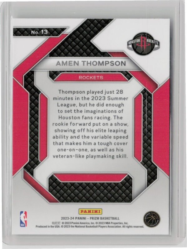 2023-24 Panini Prizm Amen Thompson #13 Rockets Emergent - Image 3